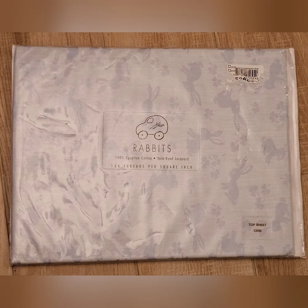 SDH YGLE Natural Fiber Crib Sheet Fitted - Rabbits - 100% Cotton Jacquard Damask